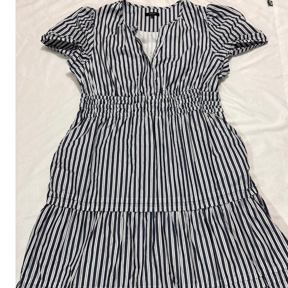 Quince Womens XL 100% Organic Cotton Poplin Tiered Maxi Dress Hudson Stripe - Picture 4 of 11